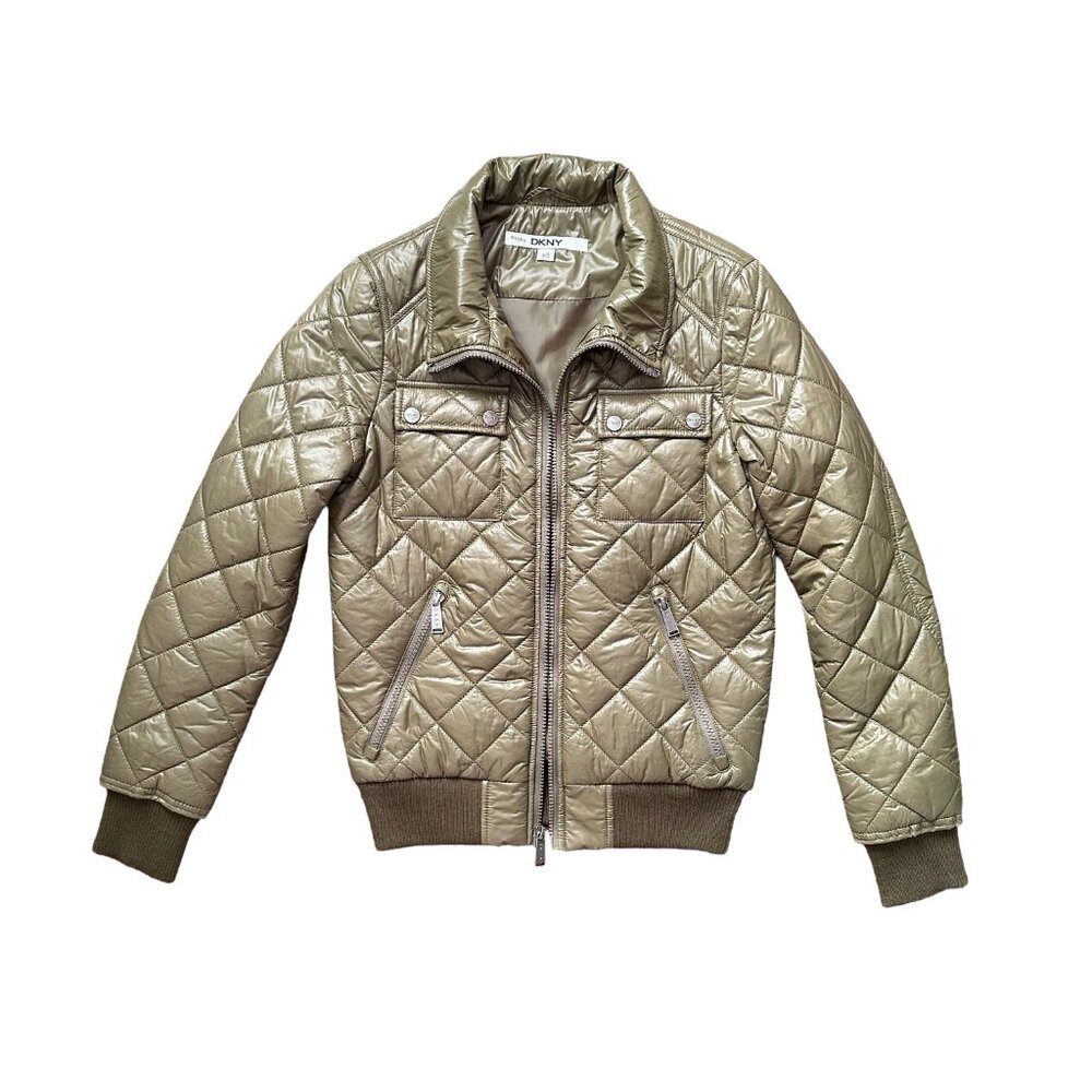 DKNY Women's “Avril” Olive Diamond-Quilted Bomber Jacket (Size XS)